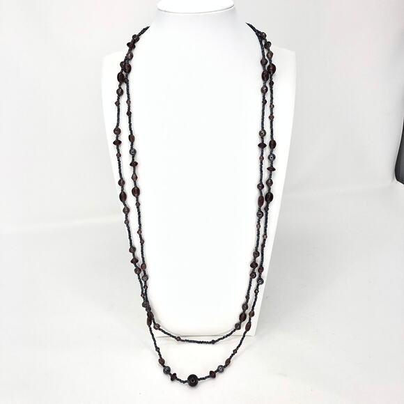 Beaded Opera Necklace Dual Strand Vintage No Clasp Earth Tones Vintage - Picture 1 of 7